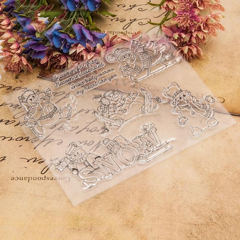 Christmas Snowman Clear Stamps for Christmas Card Making, Scrapbooking Decorative Stampers Background Silicone Stamps