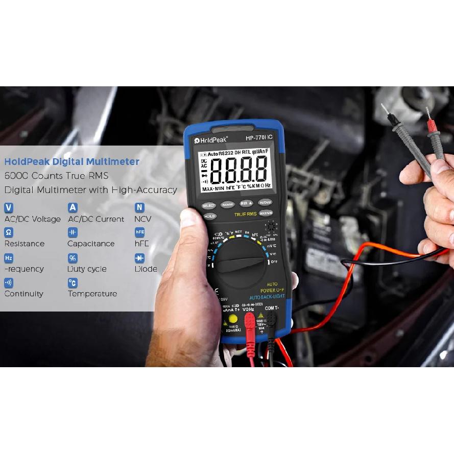 HoldPeak HP-770HC Digital Multimeter Tester True RMS Smart Autoranging Probe With NCV+HP-605A Clamp Adapter 600A AC/DC Current