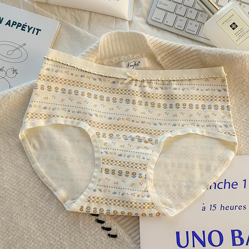 Женские весенне-осенние новые ретро маленькие цветочные хлопковые трусы-слипы с высокой талией и удлиненной ластовицей