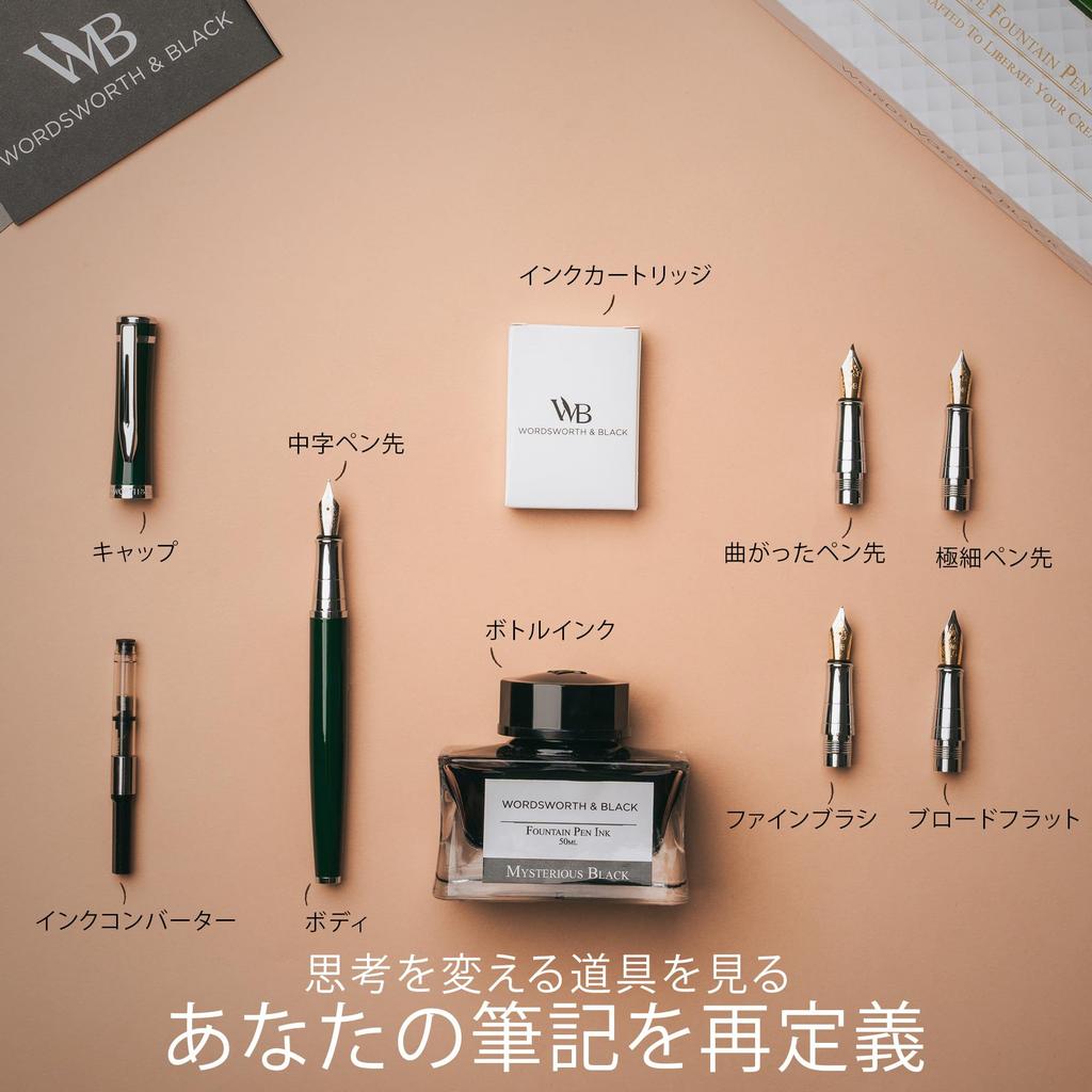 Чернила для авторучки Wordsworth Black, подарочные, 6 стержней для чернил, 4 сменных пера, ручка Premium Smooth Writing Pen & Set, флакон, картриджи, конвертер, перья,