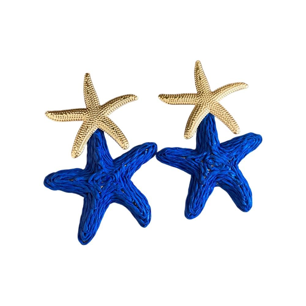 Raffia Grass Starfish Earrings Personality Star Dangle Earrings Starfish Ear Pendant Daily