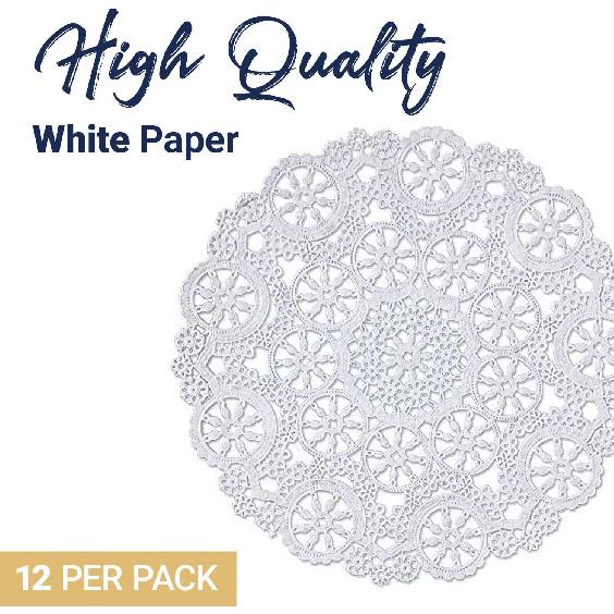 Royal Consumer Medallion Lace Round Paper Doilies, 10-Inch, Pack of 12 (B23005), White