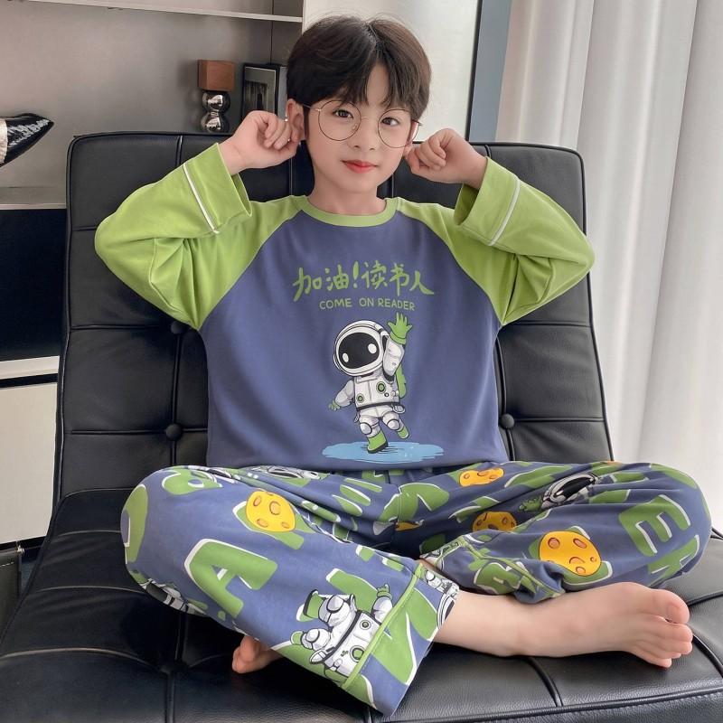 Boys Cotton Pajama Set Long Sleeve Cartoon Print Loose Comfortable Sleepwear Kids Ages 8 Fall