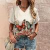 Summer Butterfly Women's T-Shirt 3D Print Fashion Top Tee T-Shirt Harajuku Casual Short Sleeve V-Neck Oversized Female Clothing