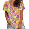 Летний топ с V-образным вырезом, 3D цветочным и бабочным принтом, модная повседневная женская футболка с коротким рукавом