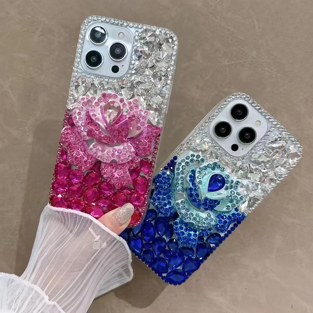 Glitter Rhinestone Rose Flower Phone Case For Motorola Moto G82 G52 G22 G32 G73 G13 G23 G53 G10 G30 E15 S50 5G Bling Crystal Diamond Cover