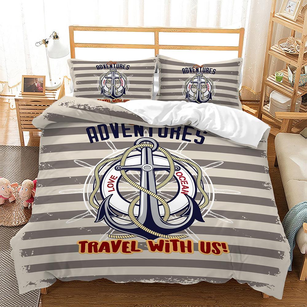 3D Корабль Якорь Комплект постельного белья Роскошный пододеяльник 2/3 шт. AU180 * 210 Полноразмерный мягкий на молнии быстросохнущее украшение для дома
