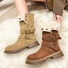 Thicken Plush Snow Boots for Women Winter Faux Fur Platform Ankle Boots Woman Mid-calf Buckle Snow Boots Cotton Shoes I08