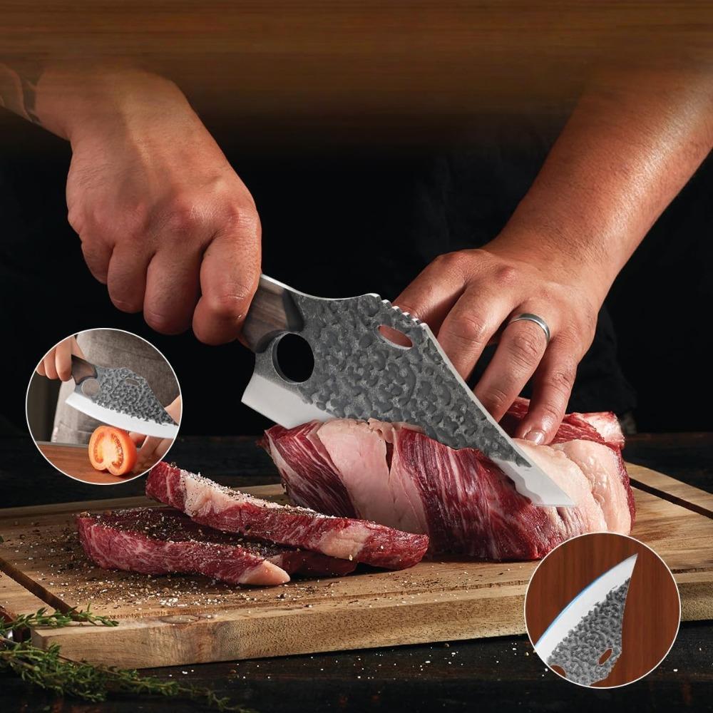 2Pcs Kitchen Knife with Leather Case Hand Forged Boning Knife Chopping Knife Chef'S Knife, Slicing Knife, Kitchen Tool