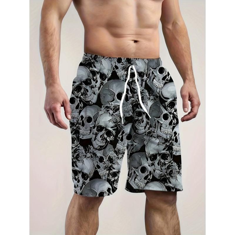 Summer 3D Skull Pattern Print Shorts Fashionable Casual Beach Men's Shorts