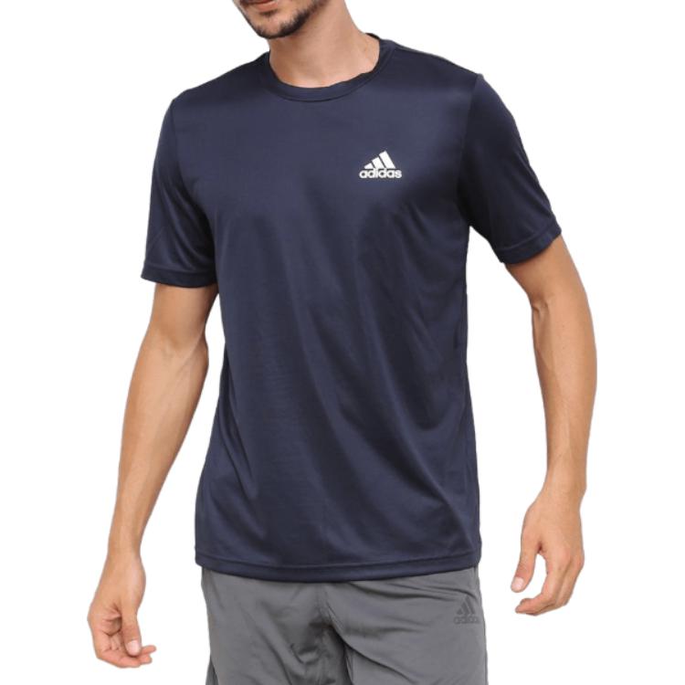 adidas Сплошной цвет, повседневная удобная, быстросохнущая футболка с круглым вырезом и короткими рукавами, мужские топы Legend-Ink-Blue White GM2097