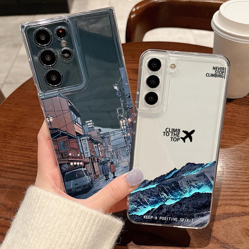 Чехол для телефона с рисунком горного самолета для Samsung Galaxy S26 S25 S24 S23 Ultra S22 Plus S24 S21 FE S25 Edge Прозрачный мягкий чехол из ТПУ