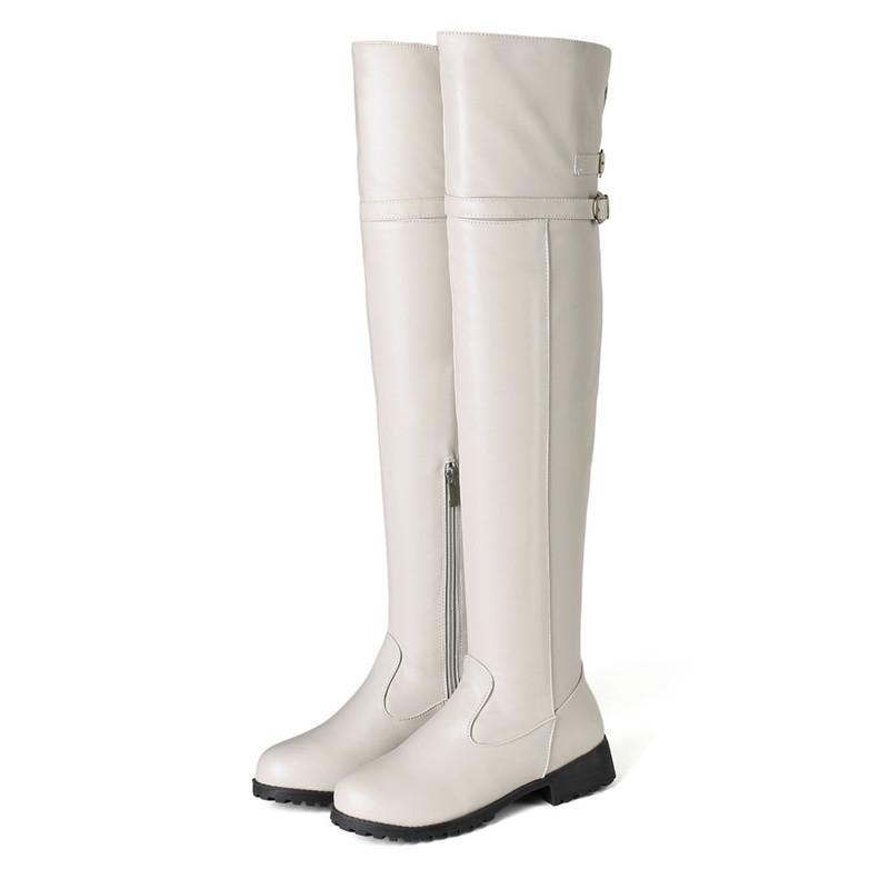 Women'S High Boots Plus Size 34-47 Fashion Ladies Autumn Winter Round Toe Over The Knee Boots Zip Low Heels Women Boots 2025 Newest