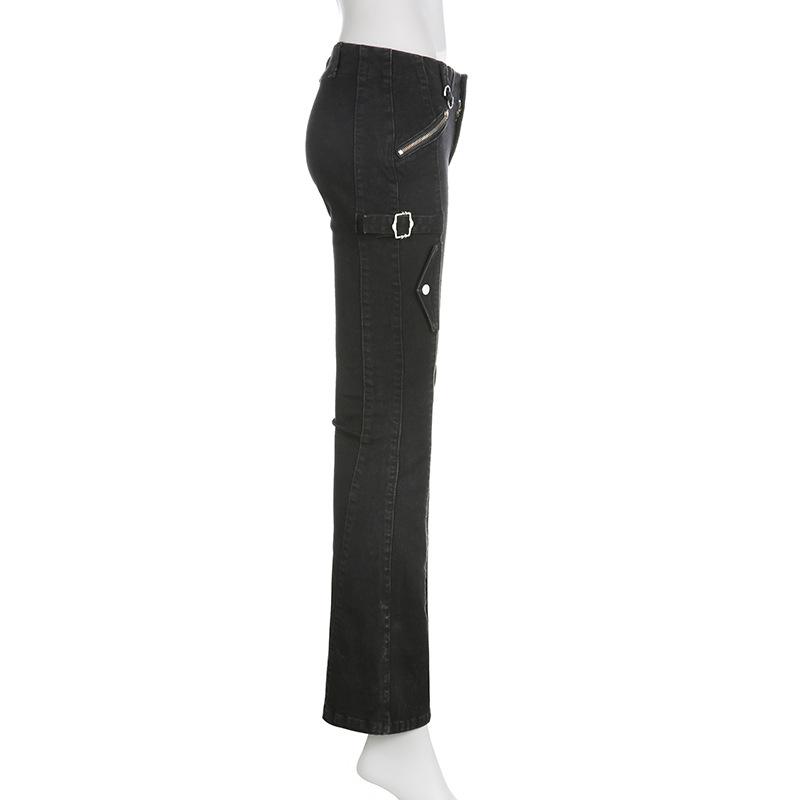 WTEMPO Brand Retro Street Hot Girls Style Low Waist Micro Flare Jeans Personality Pocket Casual Pants Women Micro Flare Pants