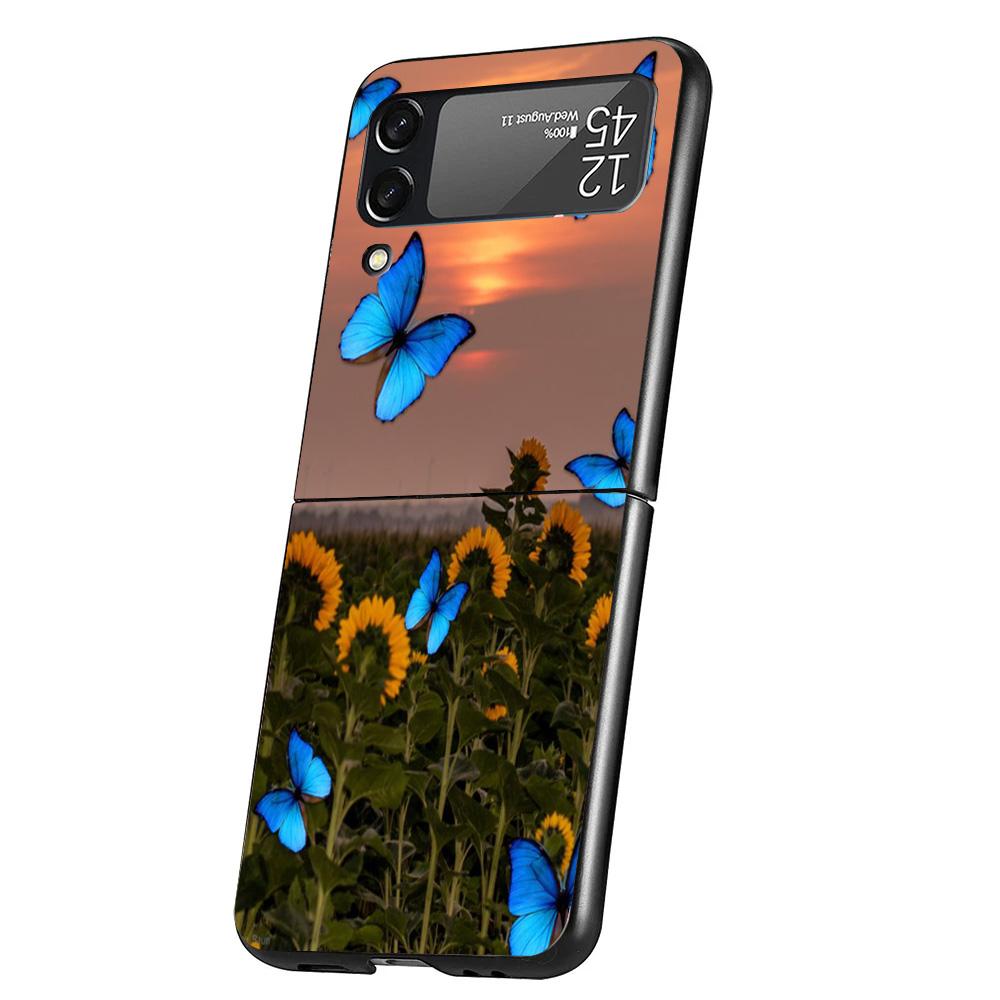Красивый чехол для телефона с принтом желтого подсолнуха для Samsung Galaxy Z Flip 7 6 5 4 3 5G Flip7 Flip6 Flip5 Flip4 Flip3 Черный Fundas