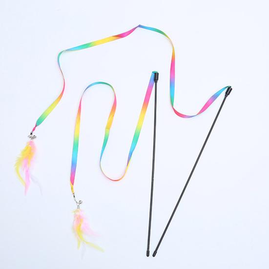 Kitten Toy Colorful Ribbon Feather Accessories Interactive Toy Cat Teaser Stick Toy