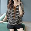 Elegant Fashion Bow Drawstring Printing Patchwork Chiffon Shirt Summer  O-Neck Half Sleeve Pullovers Blouse Women's Clothing