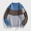 Men's Korean Style Casual Round Neck Sweater - Trendy Loose Fit with Contrast Colors for Autumn and Winter.