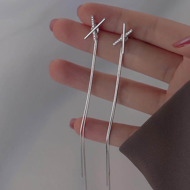 Серьги-гвоздики с крестиком, женские серьги Niche Design Sense X с бахромой, длинные, легкие, роскошные, одно- и двухсторонние серьги