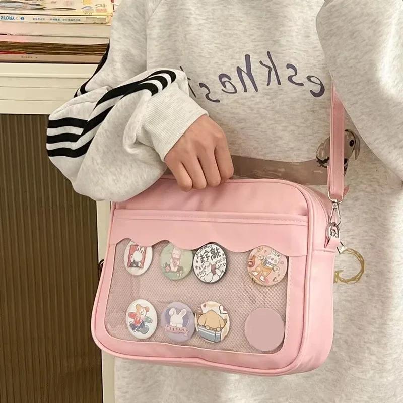 Harajuku Bag for Women PU Transparent Pocket High School Girls Uniform Crossbody Shoulder Bag Handbags