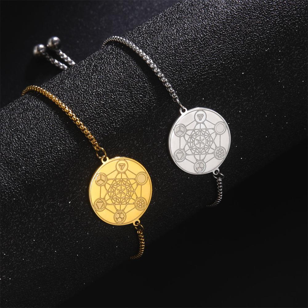 Vintage Archangel Metatron Cube Bracelets Angel Seal Sacred Solomon Geometric Bracelet Stainless Steel Box Chain Jewelry