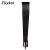 Fashion Eilyken Fashion Runway Crystal Stretch Fabric Sock Over-the-Knee Boot Thigh High Pointed Toe Woman Stiletto Heel Shoes