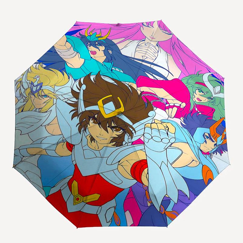 1pc Saint Seiya: Knights of the Zodiac, Auto Open Umbrella with Portable Tri-Fold Design, 8-Bone Iron Frame Outdoor Umbrella, Perfect Gift for Fans, T