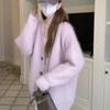 Мягкое и пушистое вязаное пальто из искусственного лисьего меха для женщин, осень-зима, новый стиль, нежный, ленивый, средней длины, свободный вязаный кардиган
