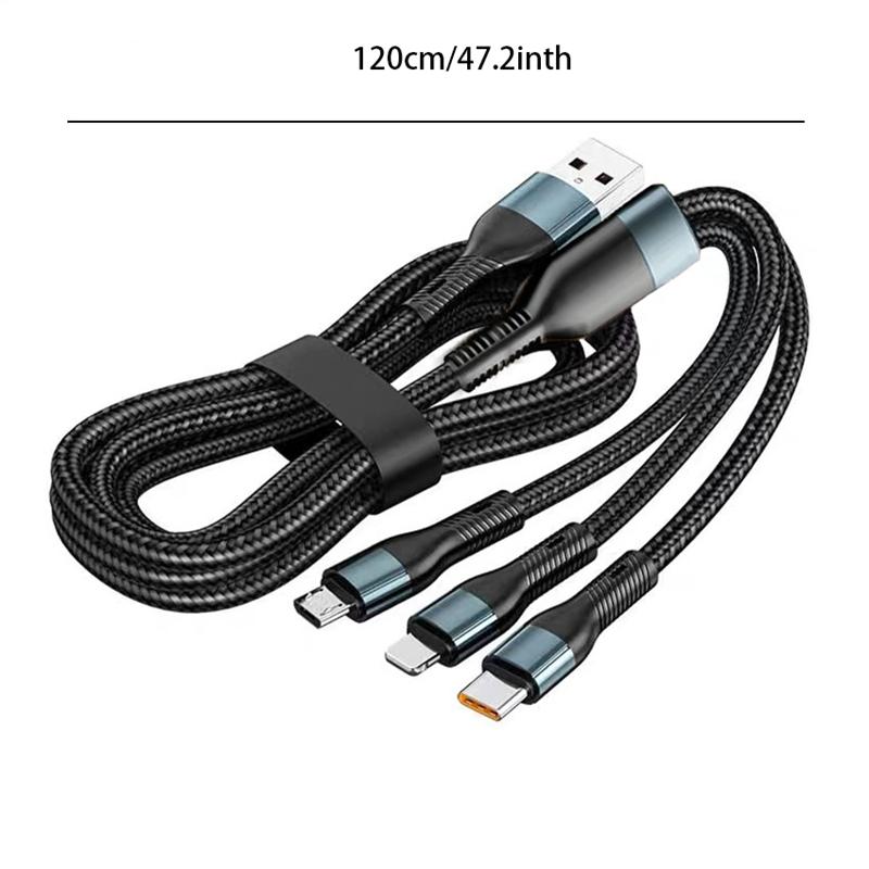 120W 5A 3 In 1 USB Fast Charging Cable Type C Micro USB Cable Data Cord For Iphone 16 15 Realme Samsung Huawei P50 Phone USB Charging Cable AVE