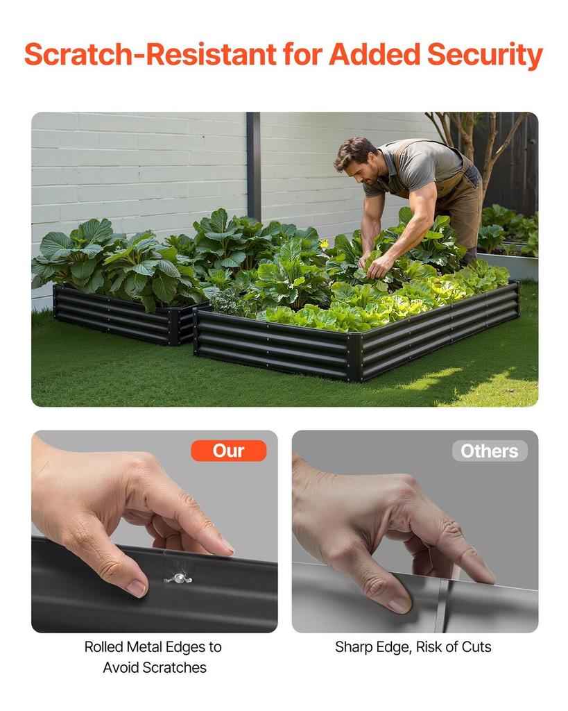 Metal Raised Garden Bed, 1.8 x 0.9 x 0.6 m Outdoor Galvanized Planter Garden Box, Open Bottom Design, Large Planter Raised Bed for Growing Vegetables,