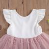 Little Girls Summer Dress, Ruffle Sleeve Round Neck Lace Back Zipper Up Dress, Mesh Multi-Layer Princess Party TuTu Dress