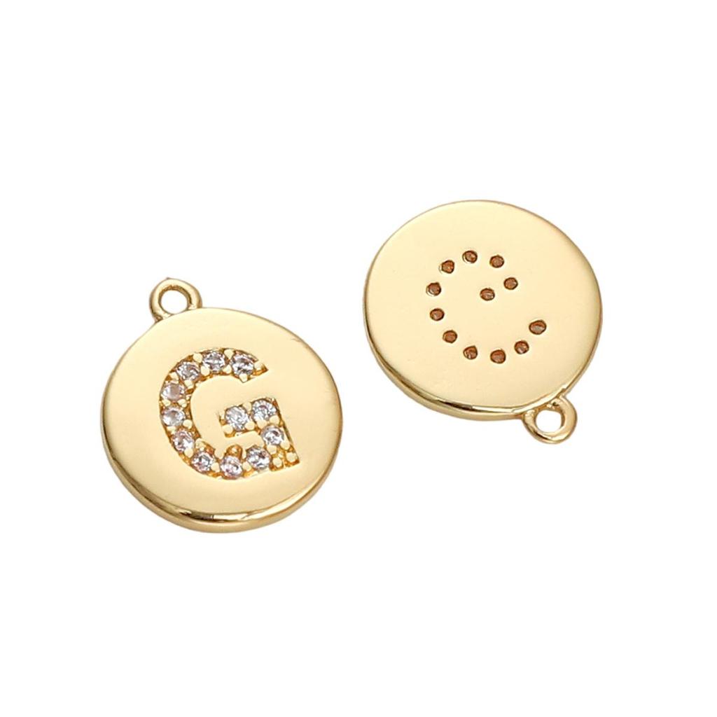 Copper Zirconium Inlaid Circular 26 Letter Pendant For DIY Jewelry Making Craft Accessories