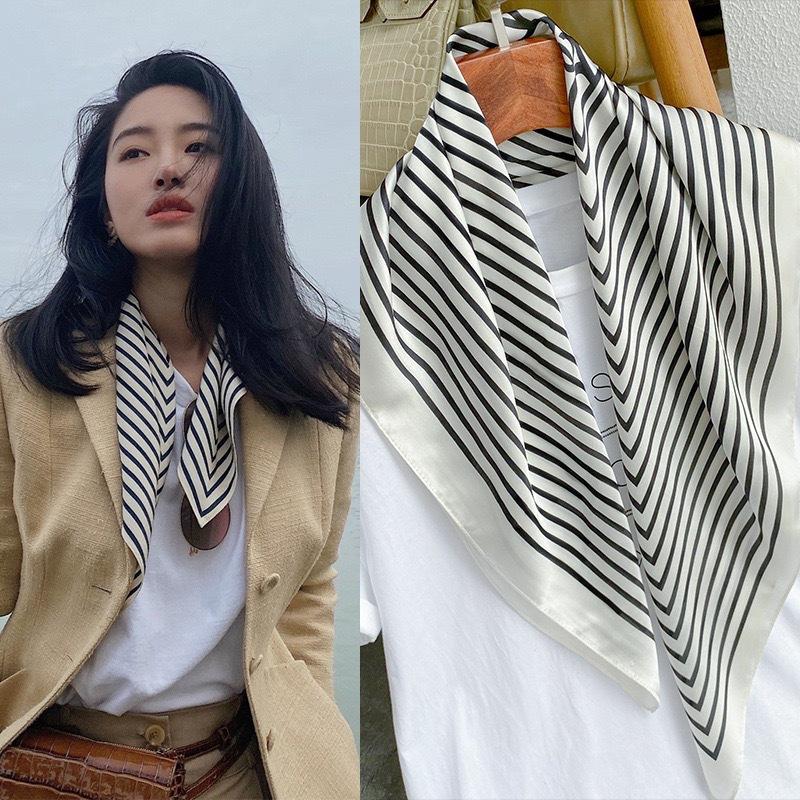 Luxury 70Cm Satin Square Silk Scarf For Women Hair Hand Neckerchief Wrist Hijab Wraps Lady Shawl Ribbon Bandana