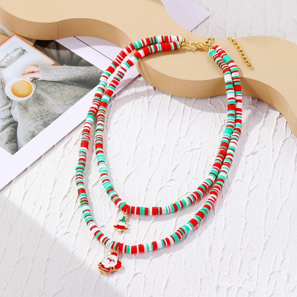 Cartoon Double Layer Christmas Necklace Santa Christmas Tree Rice Beaded Chain Jewelry Accessories Gingerbread Man