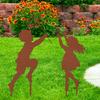 Metal Garden Sculpture 1 Pair Silhouette Art Model Little Boy Girl Shape Character Statue Ornament Decor Stakes Lawn Yard Decoration Vibrant Accent