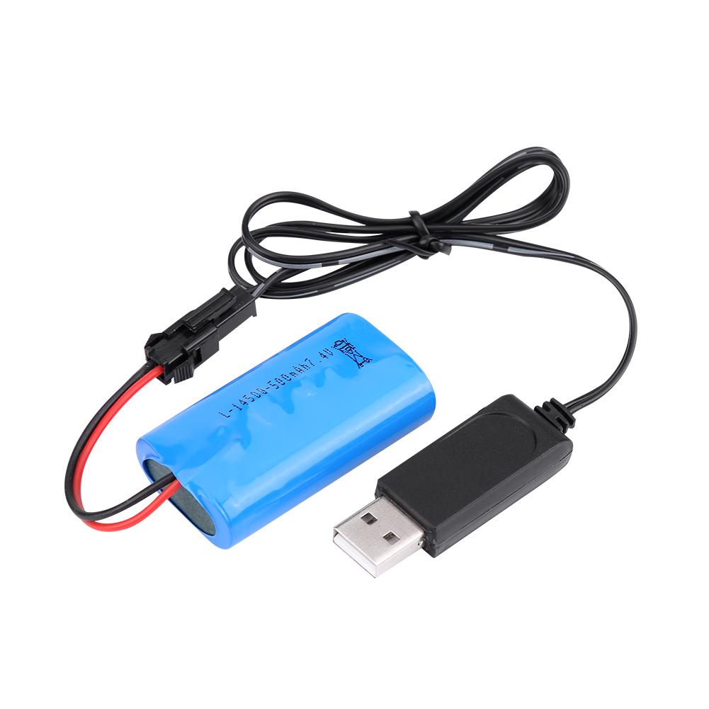 Модернизированная аккумуляторная батарея 7,4 В 500 мАч с USB-кабелем для WPL / гусеничного / военного радиоуправляемого автомобиля