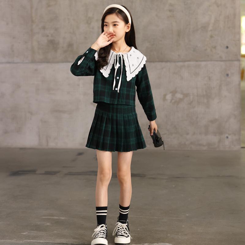 Комплект клетчатой плиссированной юбки для девочек Осень 2025 - Форма JK в академическом стиле для детей