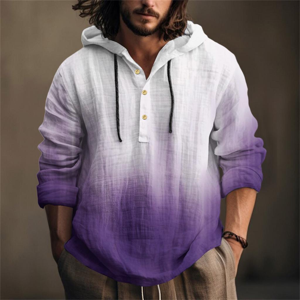 Printed Men's Cotton And Linen Shirt Hooded Long-sleeved Hooded Spring And Summer Casual Daily Wear