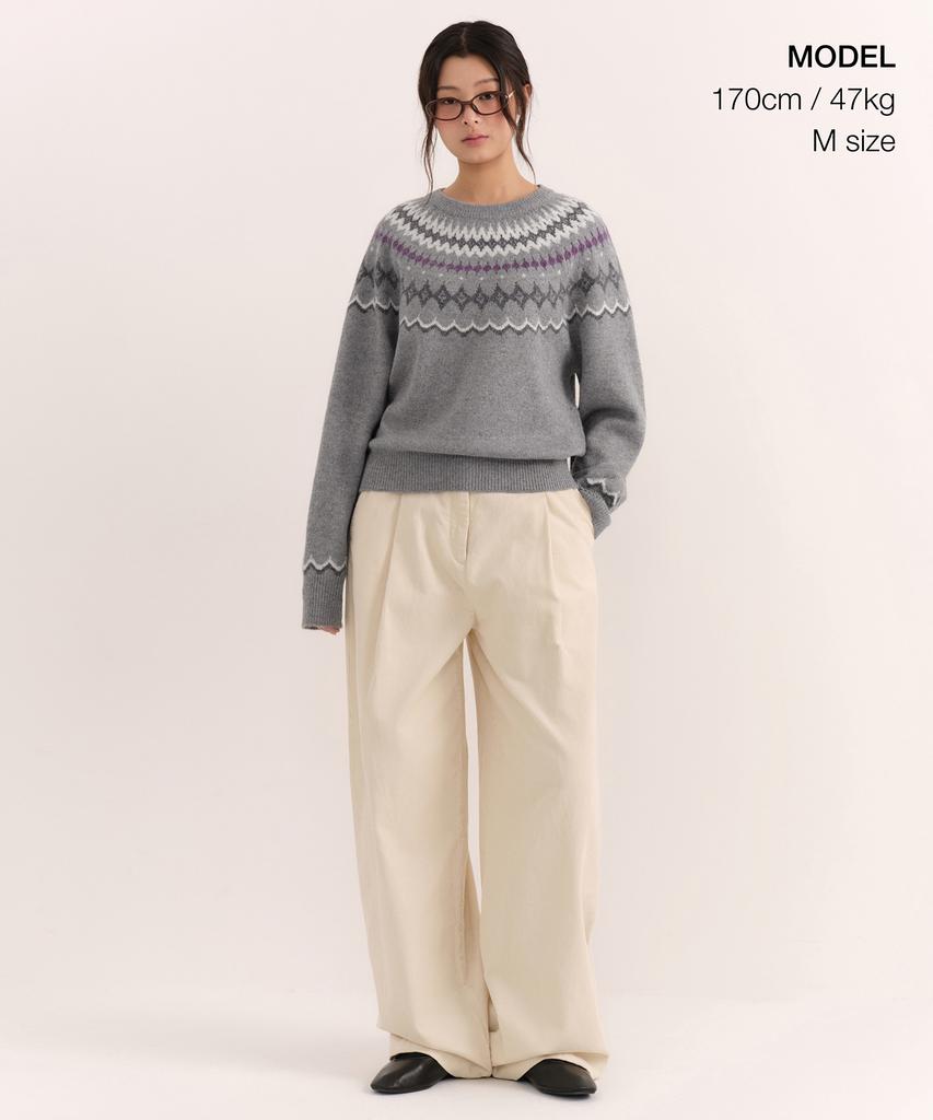 MUSINSA STANDARD WOMAN Women'S York Fair Isle Crew Neck Knit [Grey]