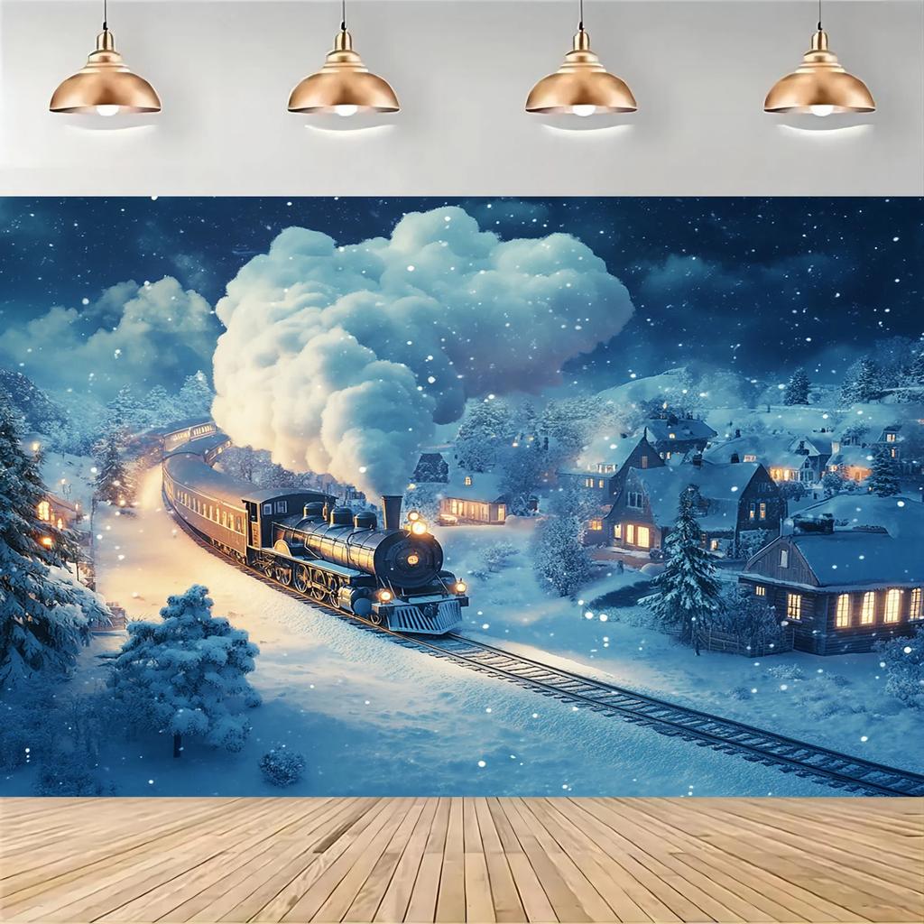 Snowy Night Train Polyester Fiber Banner - The Perfect Choice for Christmas Weddings Birthdays and Other OccasionsZL