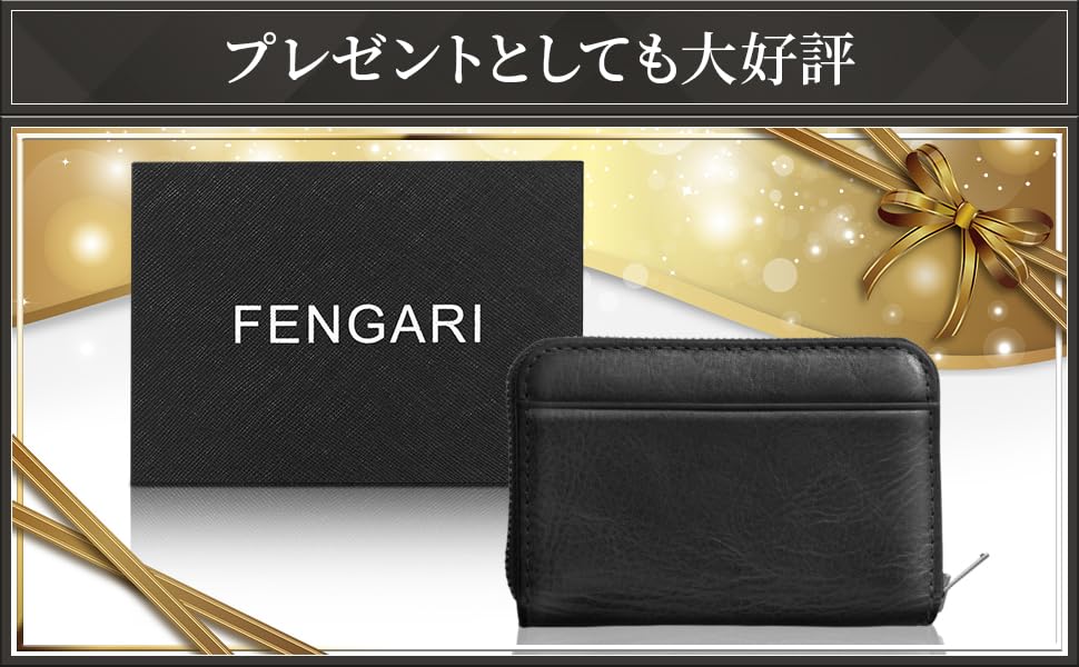 Card Himeji Large Card Genuine Skimming YKK Zipper [FENGARI] Case, Leather, Men's, Capacity, Slot, Leather, Lightweight, Accordion-Resistant,