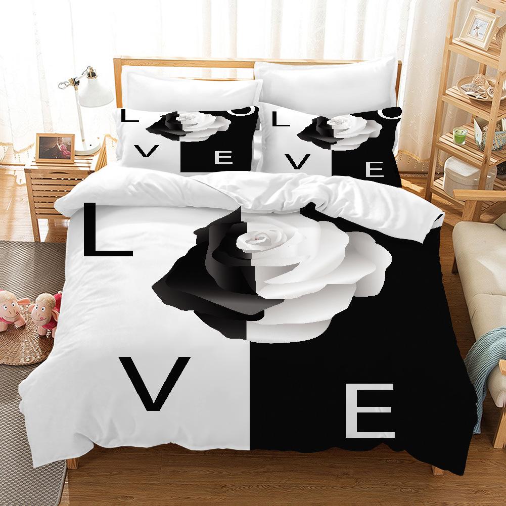 3D King and Queen Bedding Set Black Couple Room Duvet Cover Pillowcase 2/3 Holiday Gift AU210 * 240 Full Size Quick Drying Soft Home Textile Gift