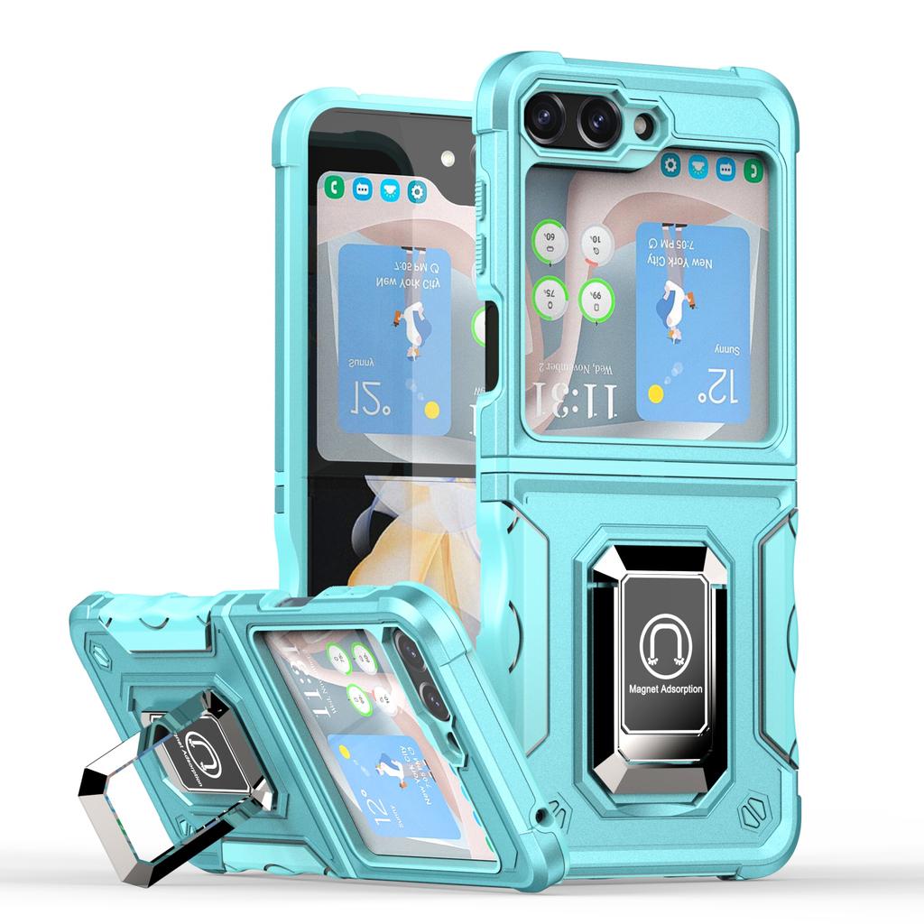 Armor Heavy Duty Defender Case for Samsung Galaxy Z Flip 6 5 4 3 Shockproof Cover Metal Ring Magnetic Stand Full Protective Cover