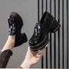 Small Leather Shoes Women's 2024 Spring New British Platform JK Thick Heel Black Heightened Loafers H Buckle Soft Leather Shoes
