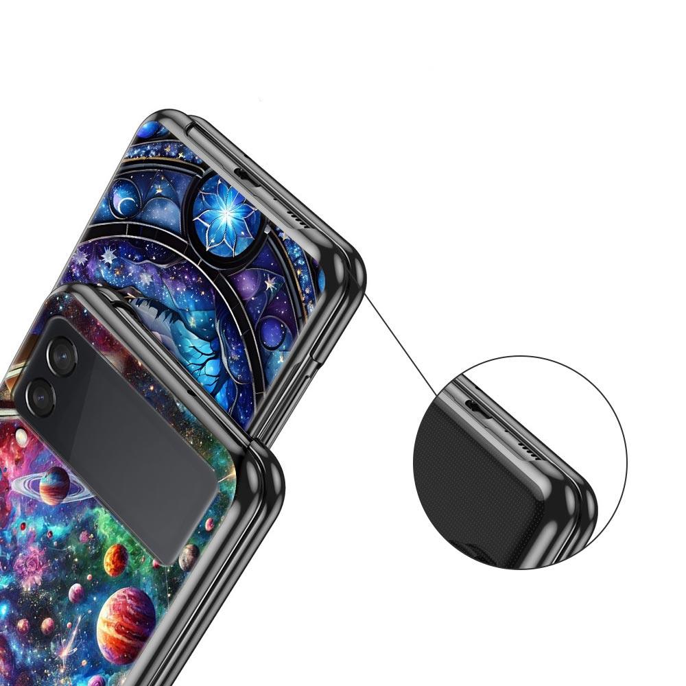 Universe Starry Sky Moon Hard PC Phone Case For Samsung Galaxy Z Flip 7 6 5 4 Black Cover For Galaxy Z Flip 3 Foldable Funda Bag