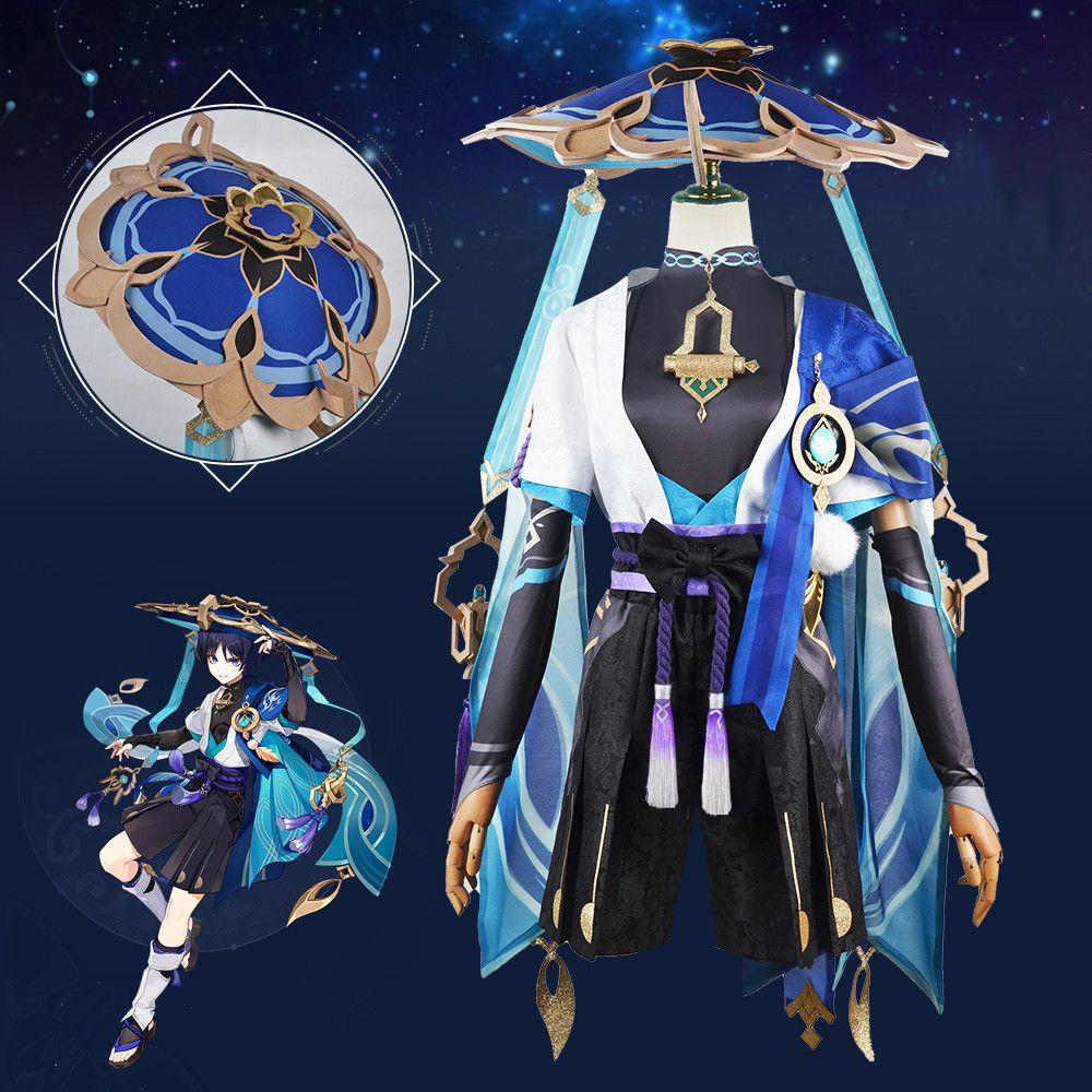 Impact Genshin Kunikuzushi Wanderer Косплей Бамбуковая шляпа Платье для выступлений для взрослых