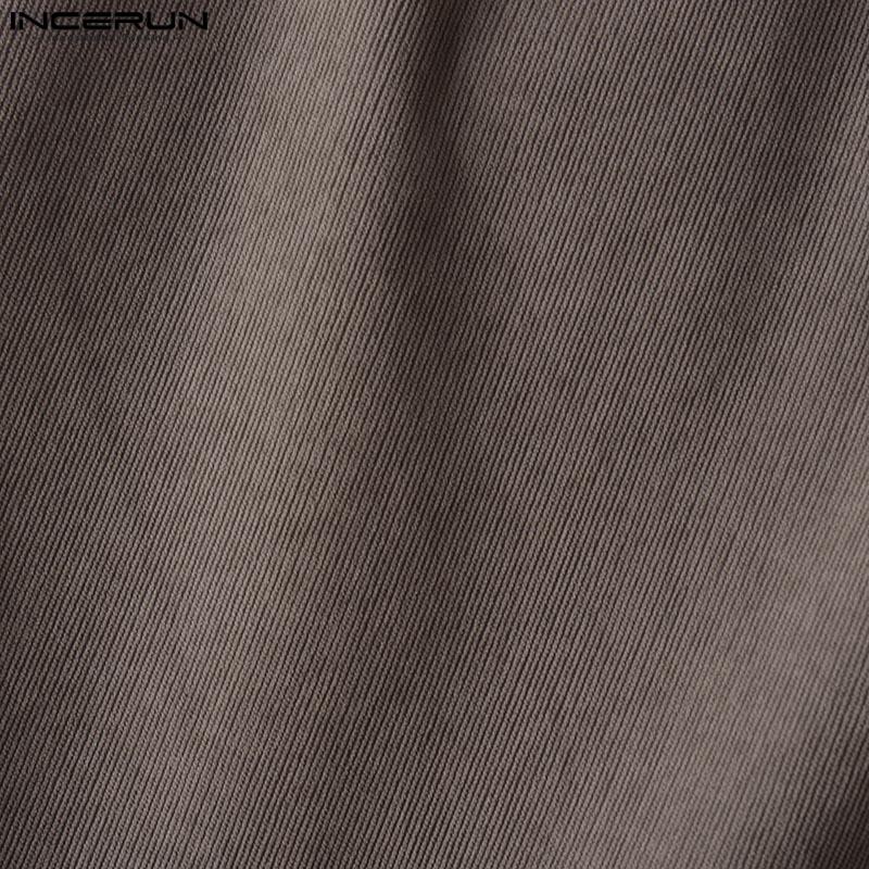 INCERUN Мужские весенние брюки с высокой талией на пуговицах, однотонные повседневные длинные брюки-брюки 