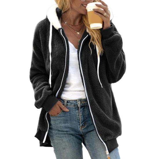 Sherpa Jacket for Women Winter Fuzzy Zip Up Fleece Sweatshirt Casual Warm Drawstring Hooded Coat with Pockets