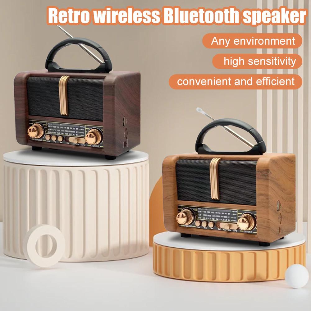 Vintage Wireless Speaker with FM Radio Bluetooth USB TF Mp3 TWS Wood Design