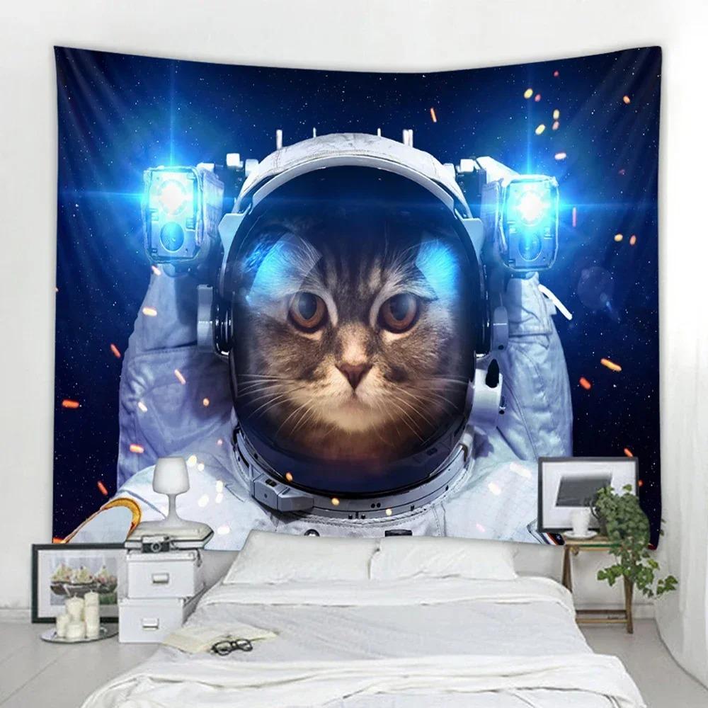 Cute Cat Tapestry Hippie Starry Night Tapestry Fantasy Kitten Playing With Butterfly Nebula Galaxy Artwork Galaxy Space
